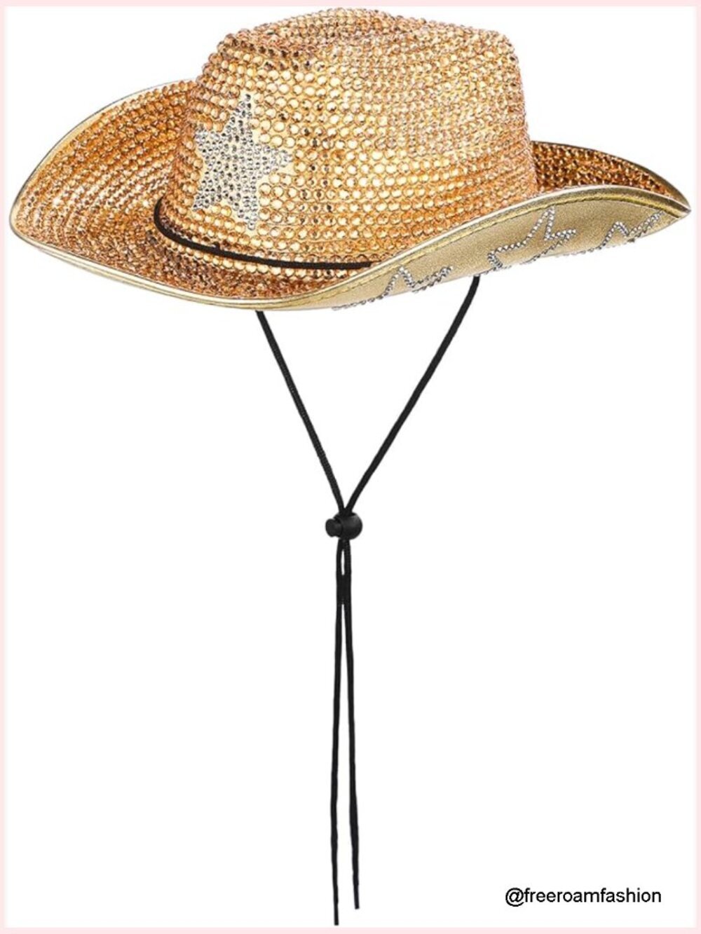 Rhinestone Cowboy Hat with Drawstring Fits 58 cm Head